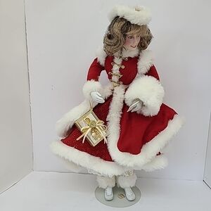 Vintage 80s Holly Collectible Franklin Mint Red Velvet Christmas Porcelain Doll